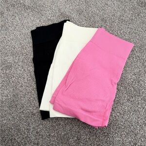 Set of Black, White, and Pink Ribbed Shorts